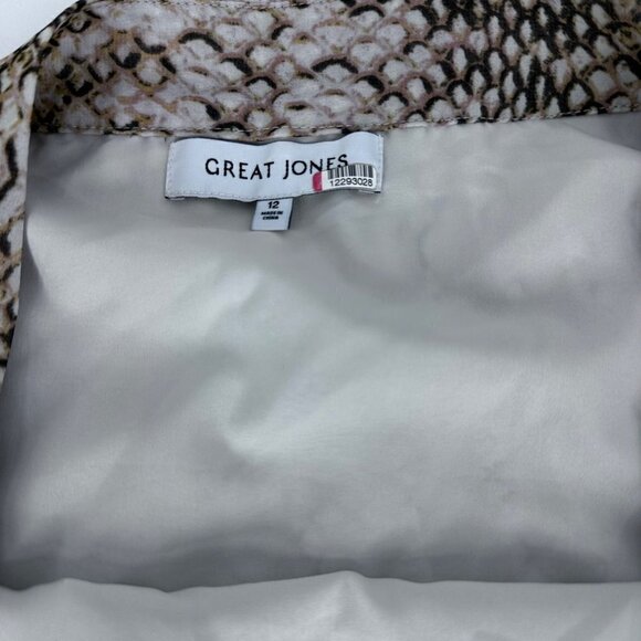 Great Jones Python Print Ruffle Midi Skirt Brown Beige Flowy Boho Size 12 - Picture 15 of 16